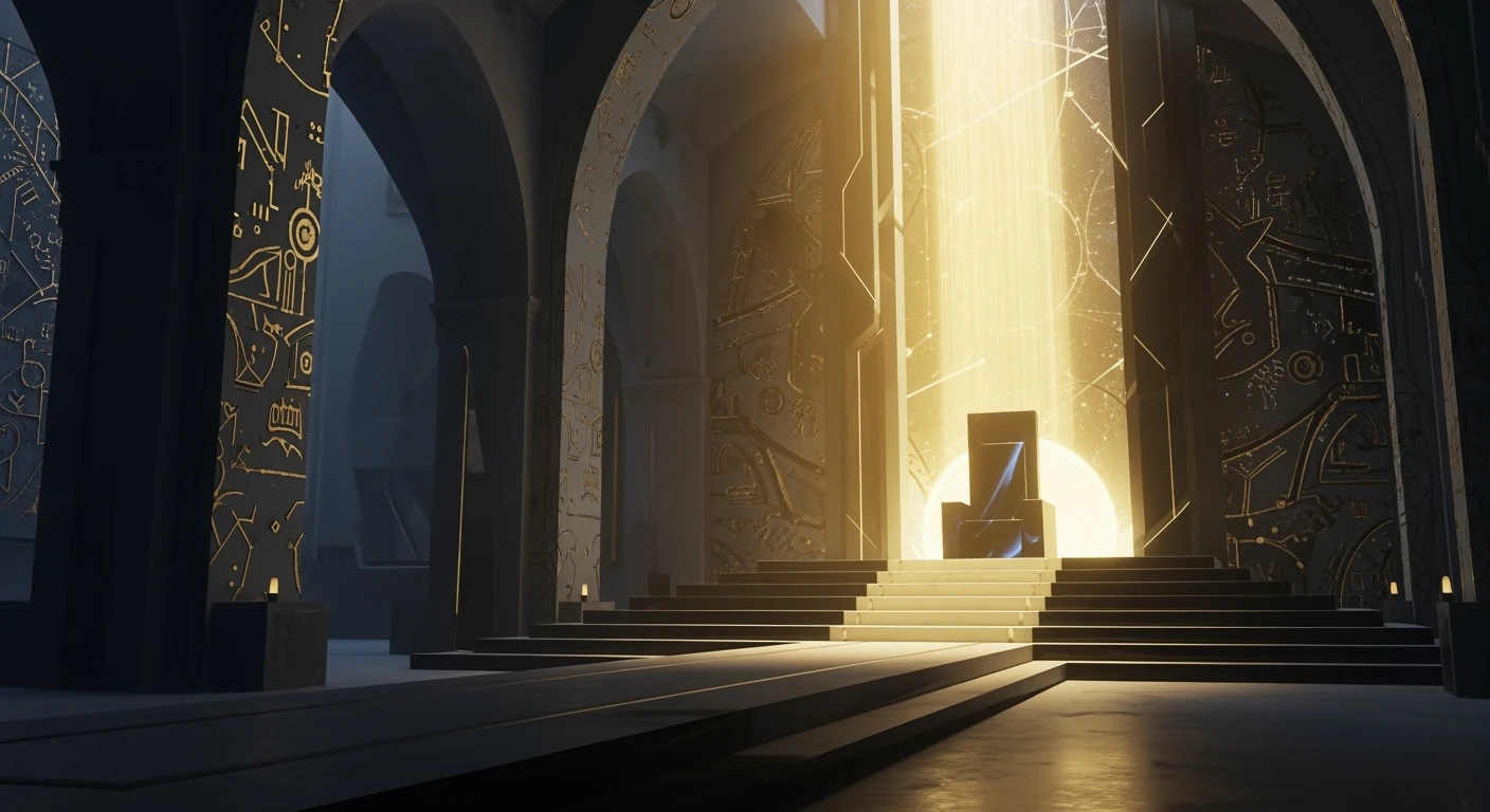 Abstract throne room with golden light streaming down, representing direct access to divine power