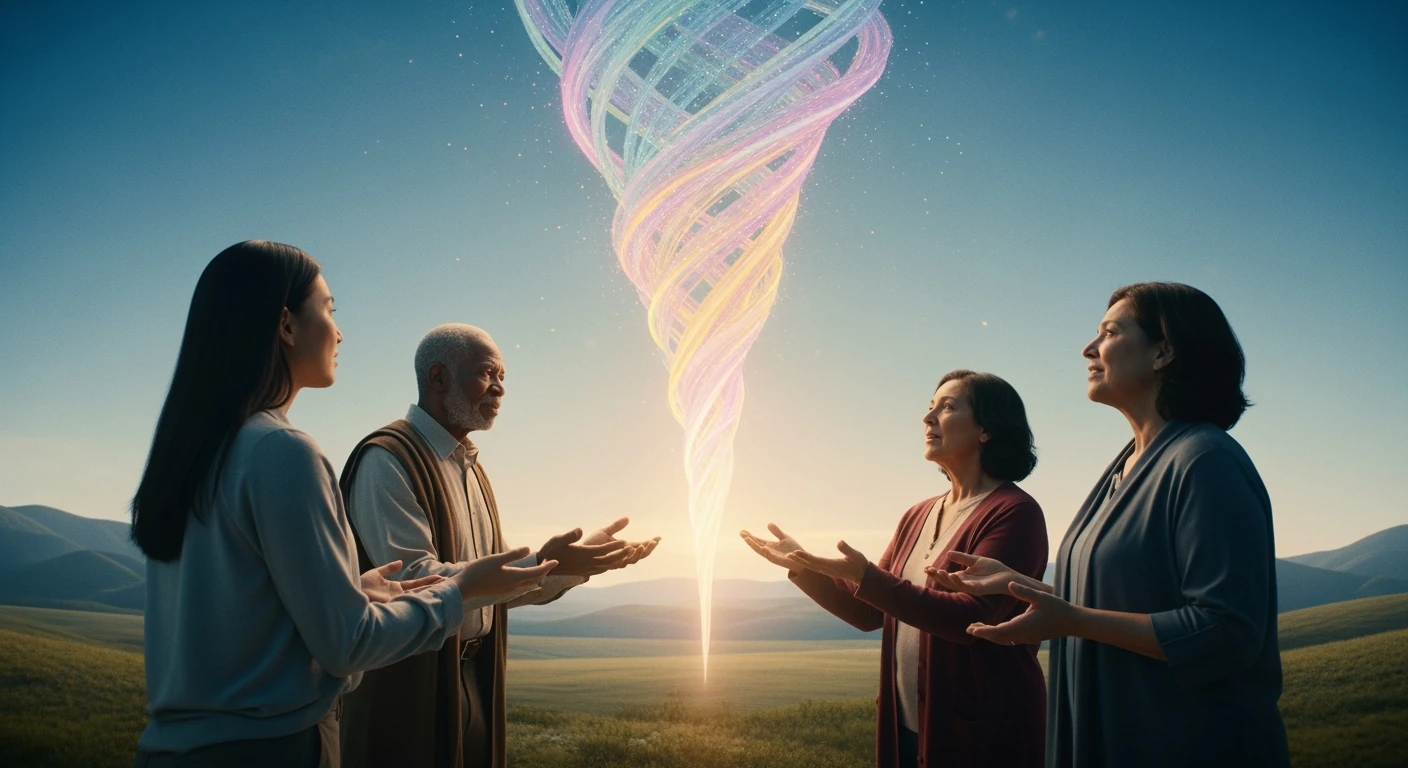 Abstract beacon radiating breakthrough energy, guiding others toward their success