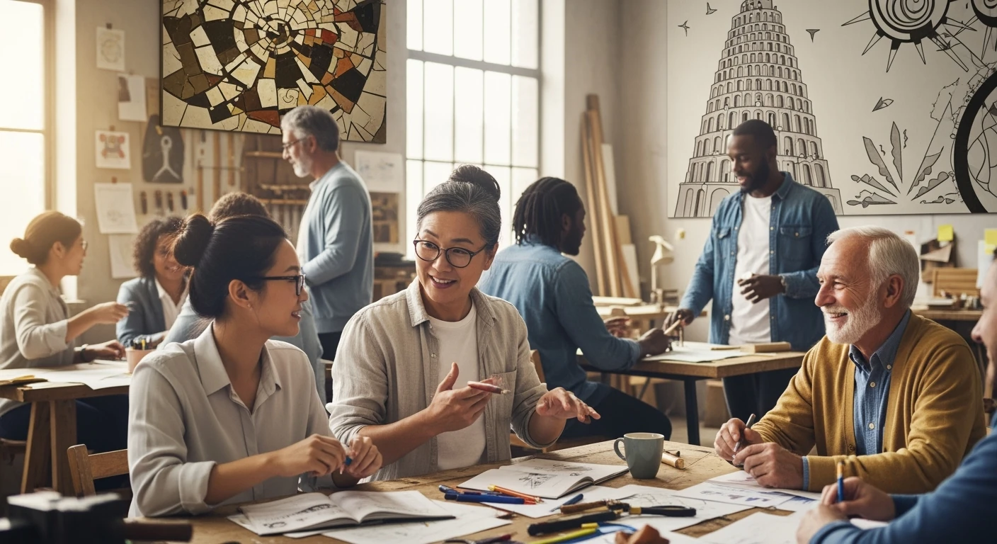 Abstract workshop where raw knowledge is skillfully refined into powerful winning strategies