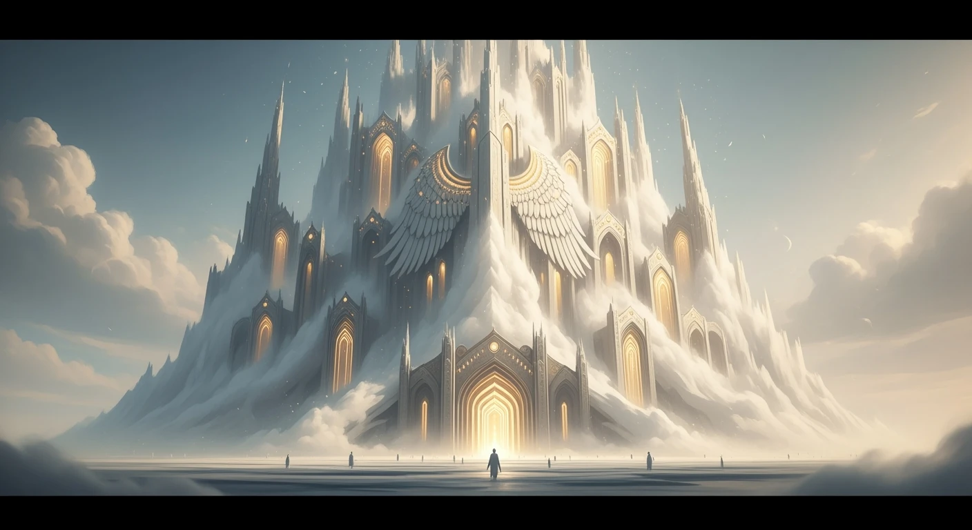 Abstract fortress built from unshakeable faith, providing complete spiritual protection and strength