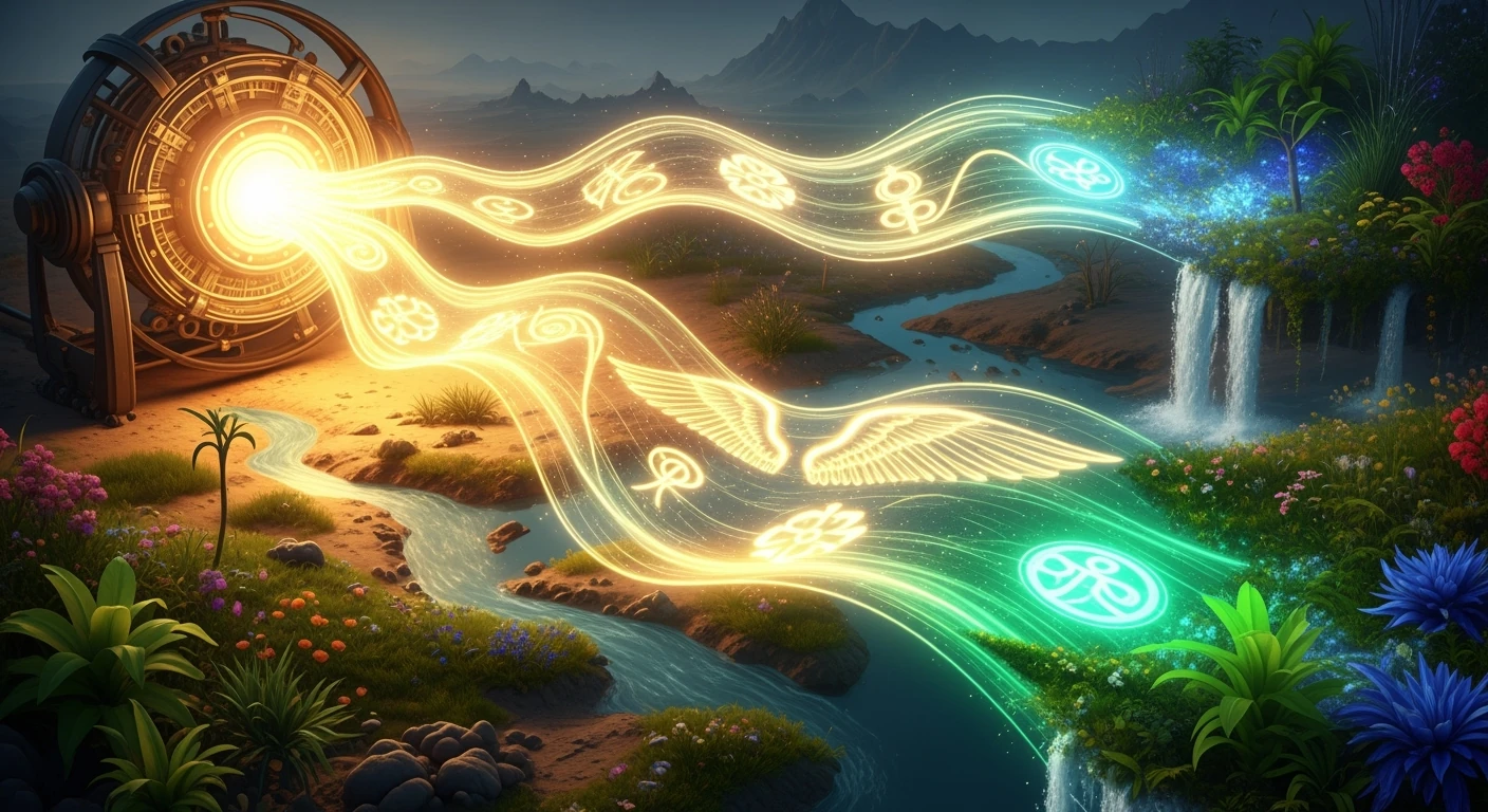 Abstract generator creating waves of gratitude that transform scarcity into abundance